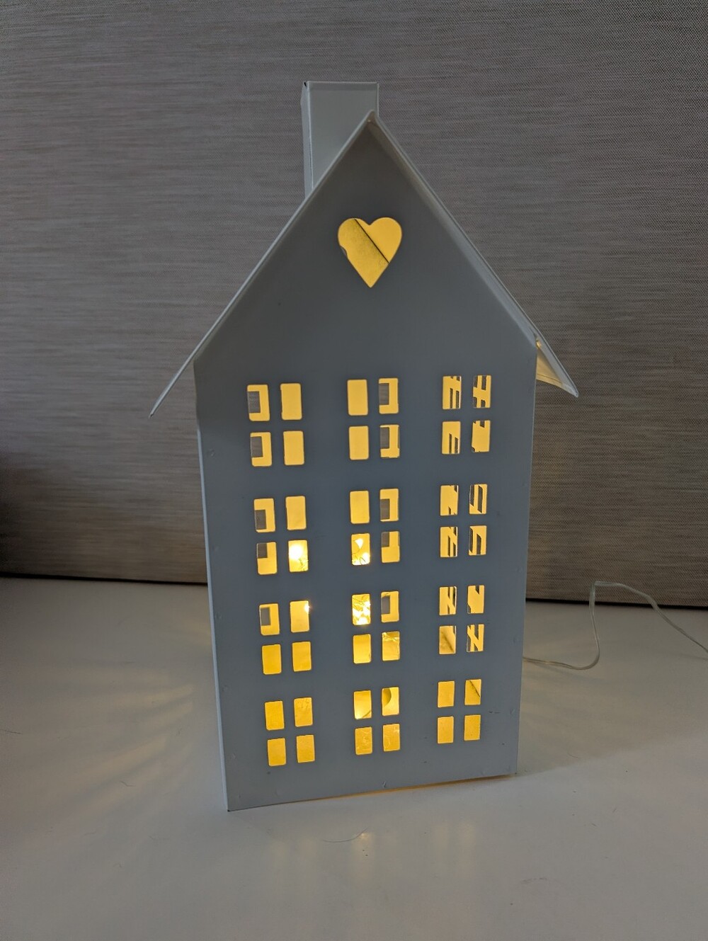 White Metal Lantern with Heart Cutout - Stringlight Lamp